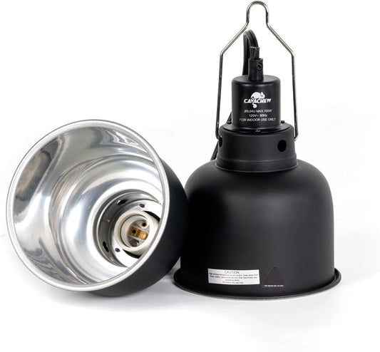 Polished aluminum reflection cover interior view of the deep dome reptile lamp.