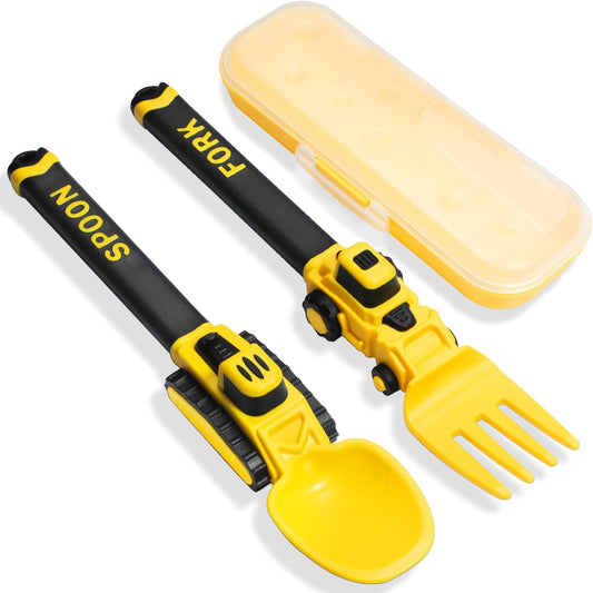 Deinyi construction toddler utensils set yellow front view