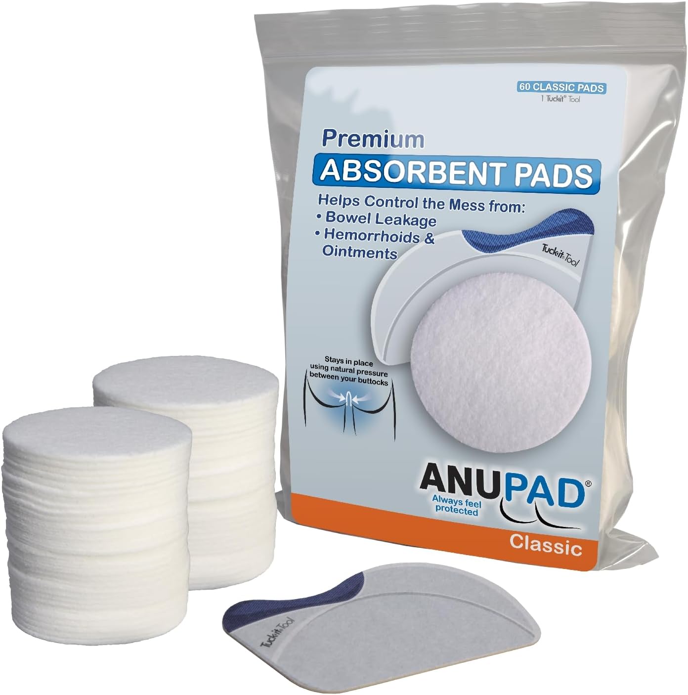 ANUPAD Butts Are Messy premium absorbent pads sixty pack front view showing packaging