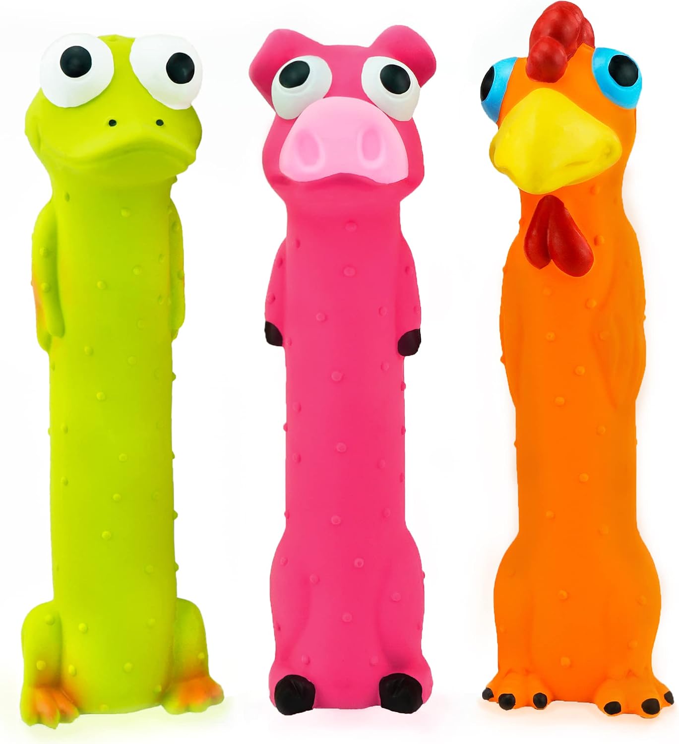 Chiwava standing stick animal toys pack displayed together illustrating the stuffing free long body structure.