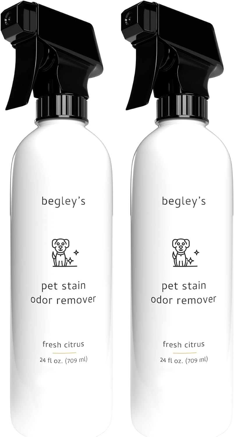 Begley's pet stain and odor remover bottle with citrus scent label