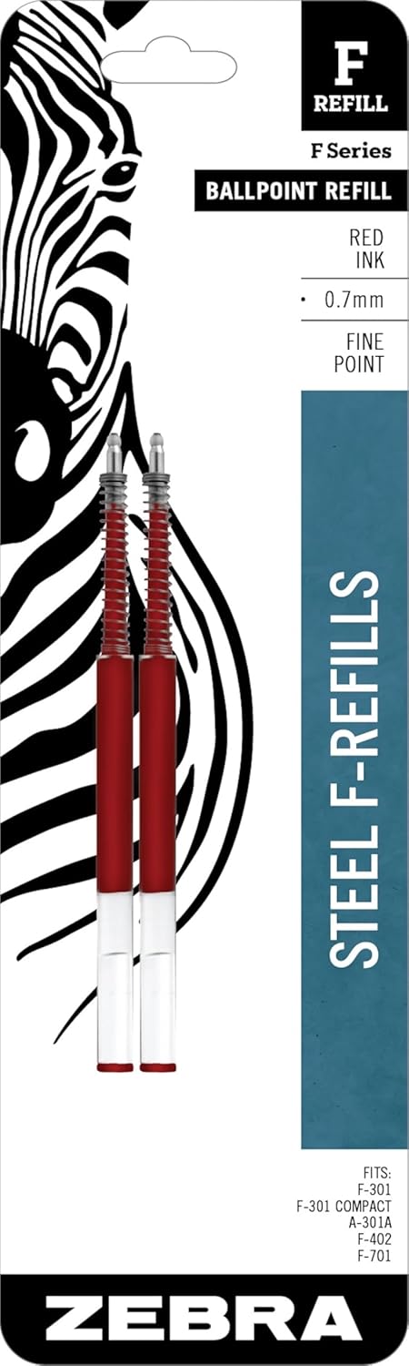 Zebra Pen Steel, F-Refill Ballpoint Ink Refills, 0.7mm Fine Point, Black Ink, Fits Zebra F-301, F-402, and F-701 Ballpoint Pens, Smooth Writing Performance, 2-Pack (85512) - Image 6