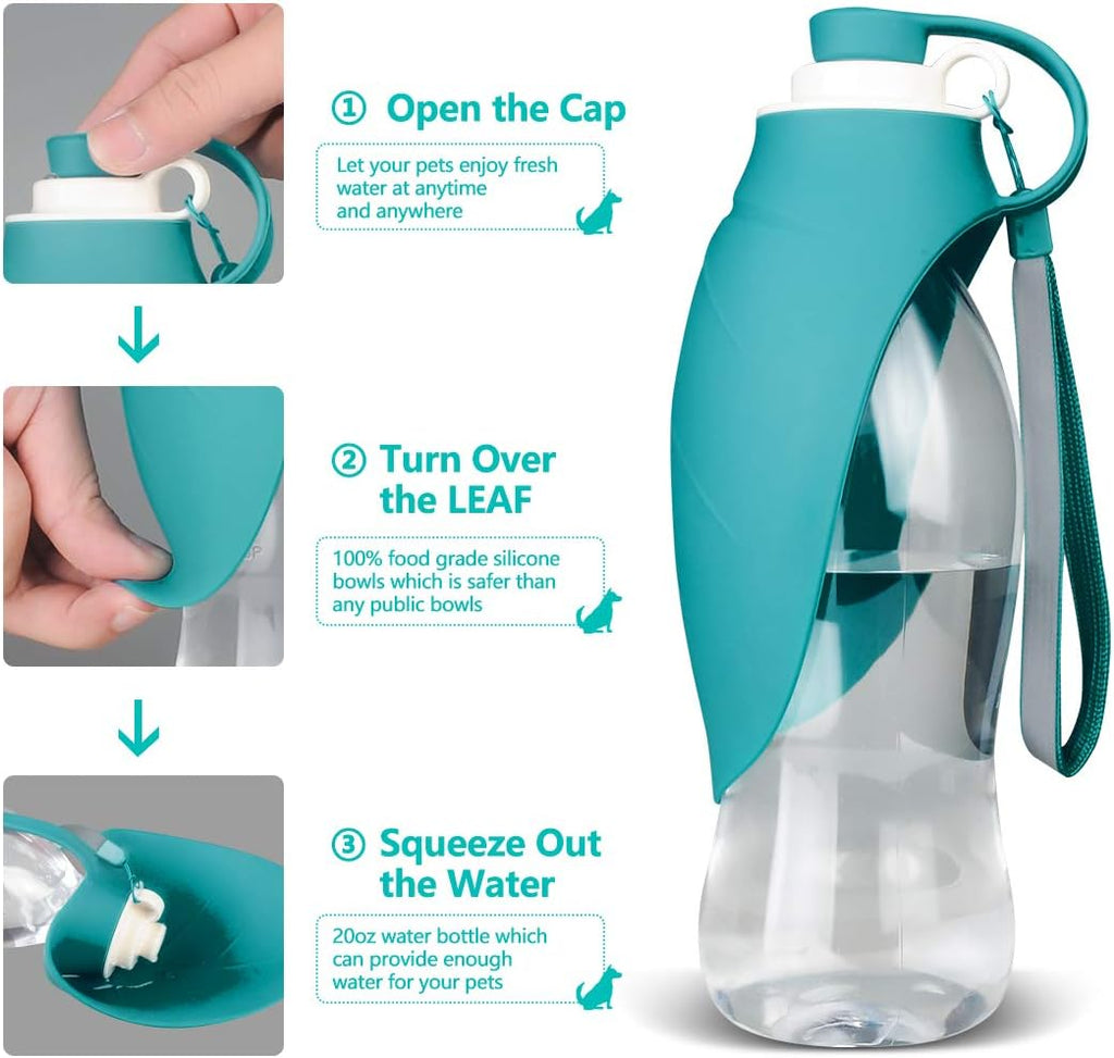 Tiovery leak proof puppy water cup being clipped onto a travel backpack.