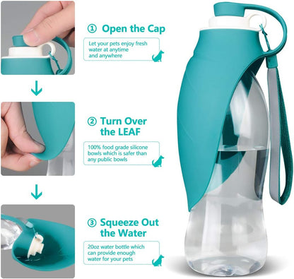 Tiovery leak proof puppy water cup being clipped onto a travel backpack.