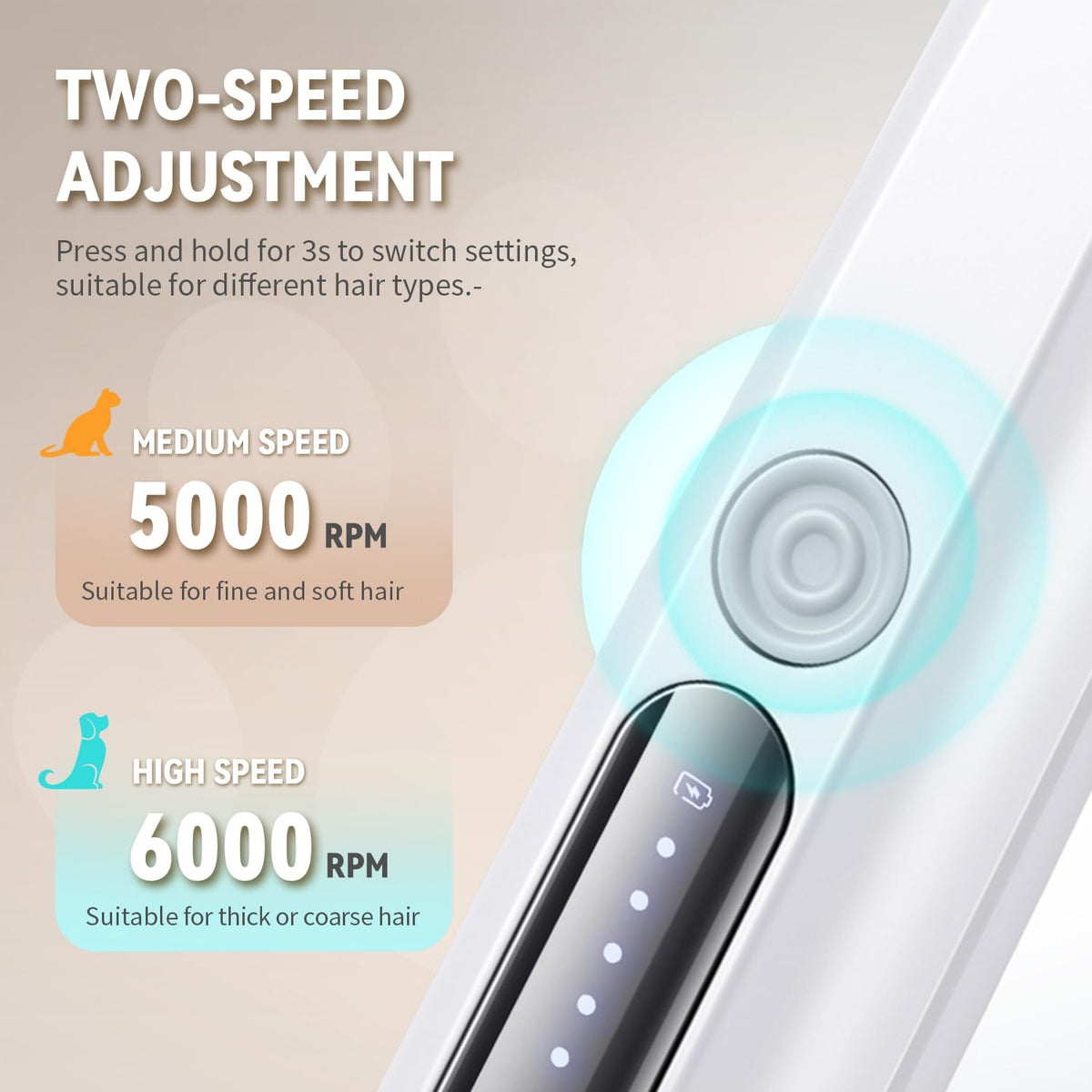 Ergonomic pet grooming clipper for sensitive areas on dogs and cats