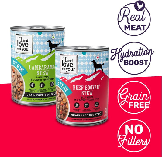 I and love and you Naked Essentials Beef Booyah Stew canned dog food nutritional details