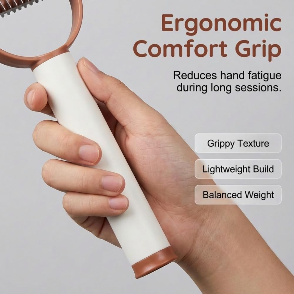 Curved skin safe rounded blades of Yonynn dematting comb close up view