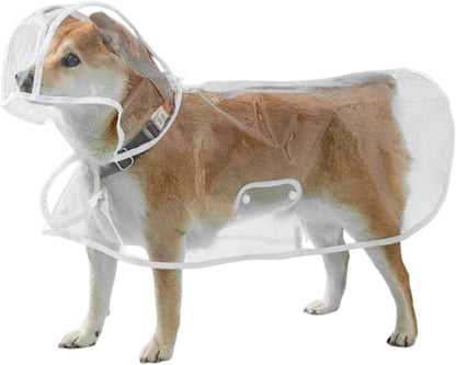 Transparent dog waterproof poncho jacket showing adjustable button closures