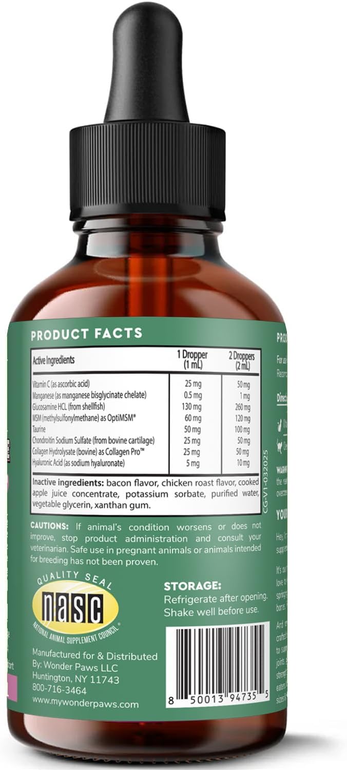 Side profile of Wonder Paws joint support for cats bottle