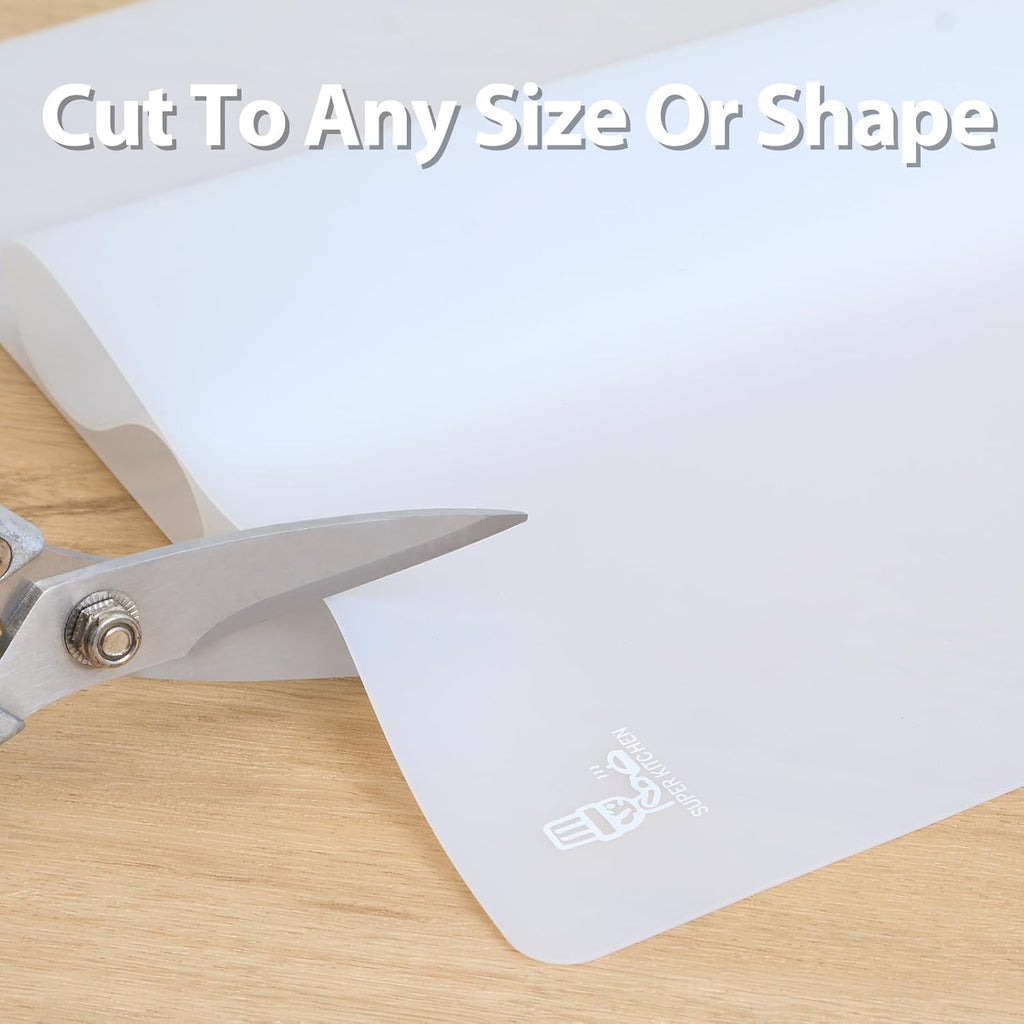 Folksy Super Kitchen clear silicone pad rolled up neatly to highlight its flexible space saving storage capability.