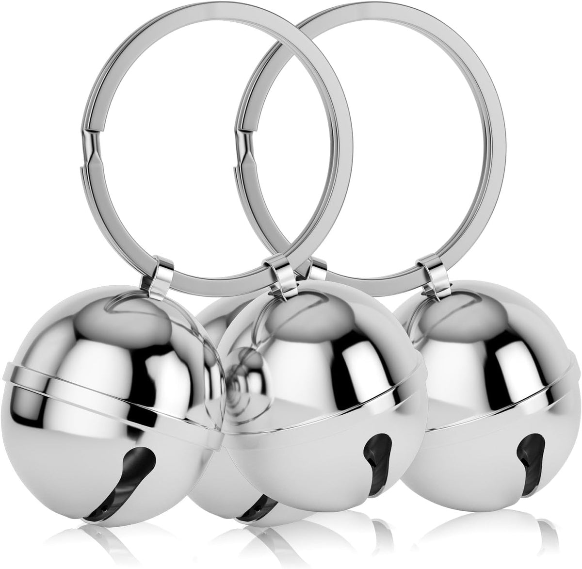 DearKeeps dog collar bells 2 pack front view stainless steel pet tracker charms