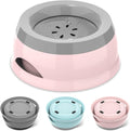 Tekcoo slow drink dog water bowl pink front view spill proof pet feeder