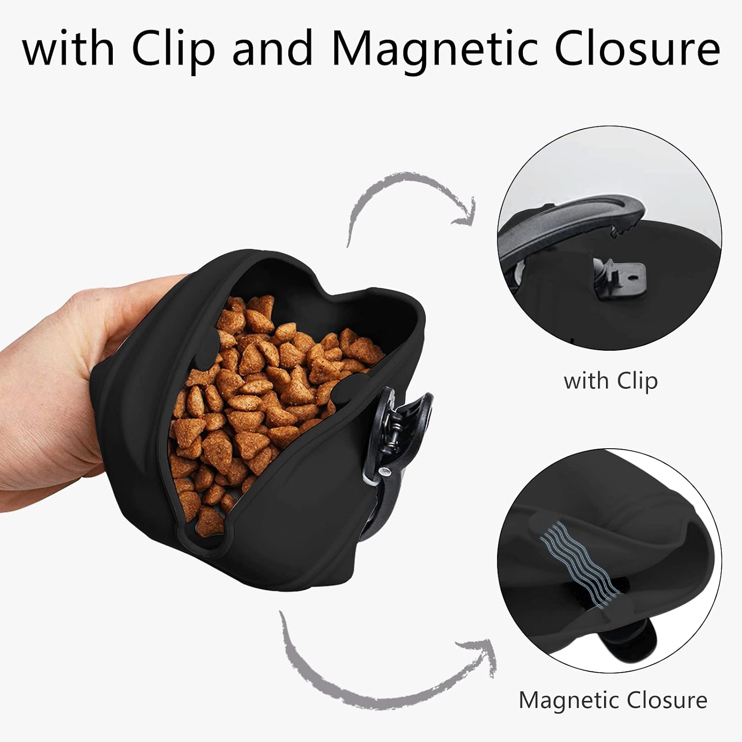 Rear perspective highlighting the heavy duty waistband clip on the grey pet bag
