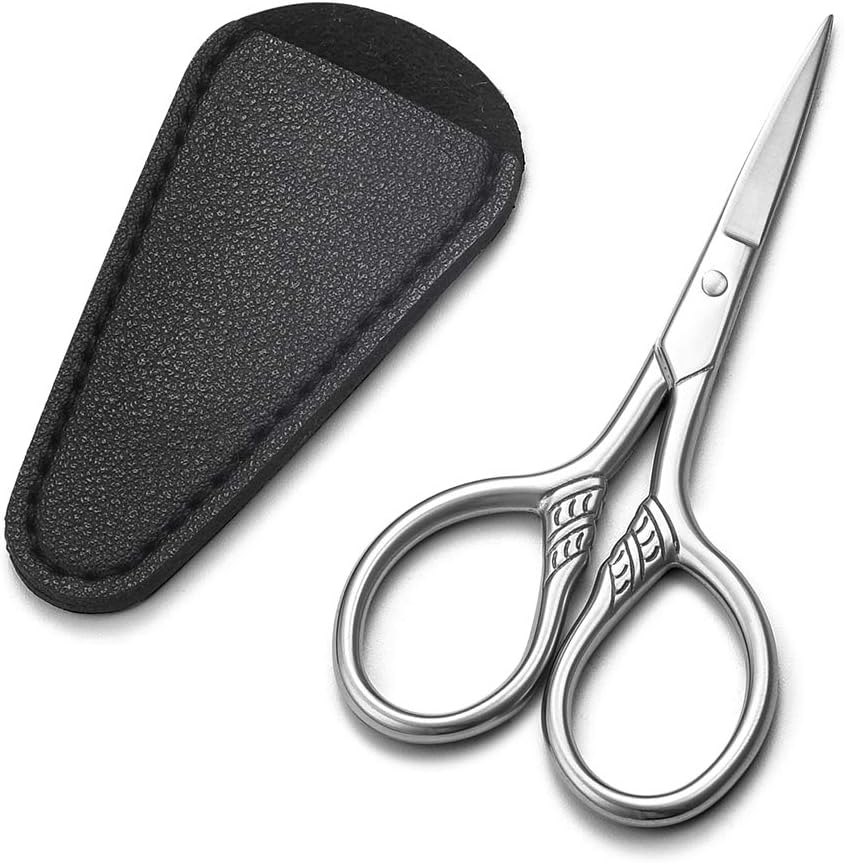 HITOPTY small precision scissors front view showing vintage leaf design handles