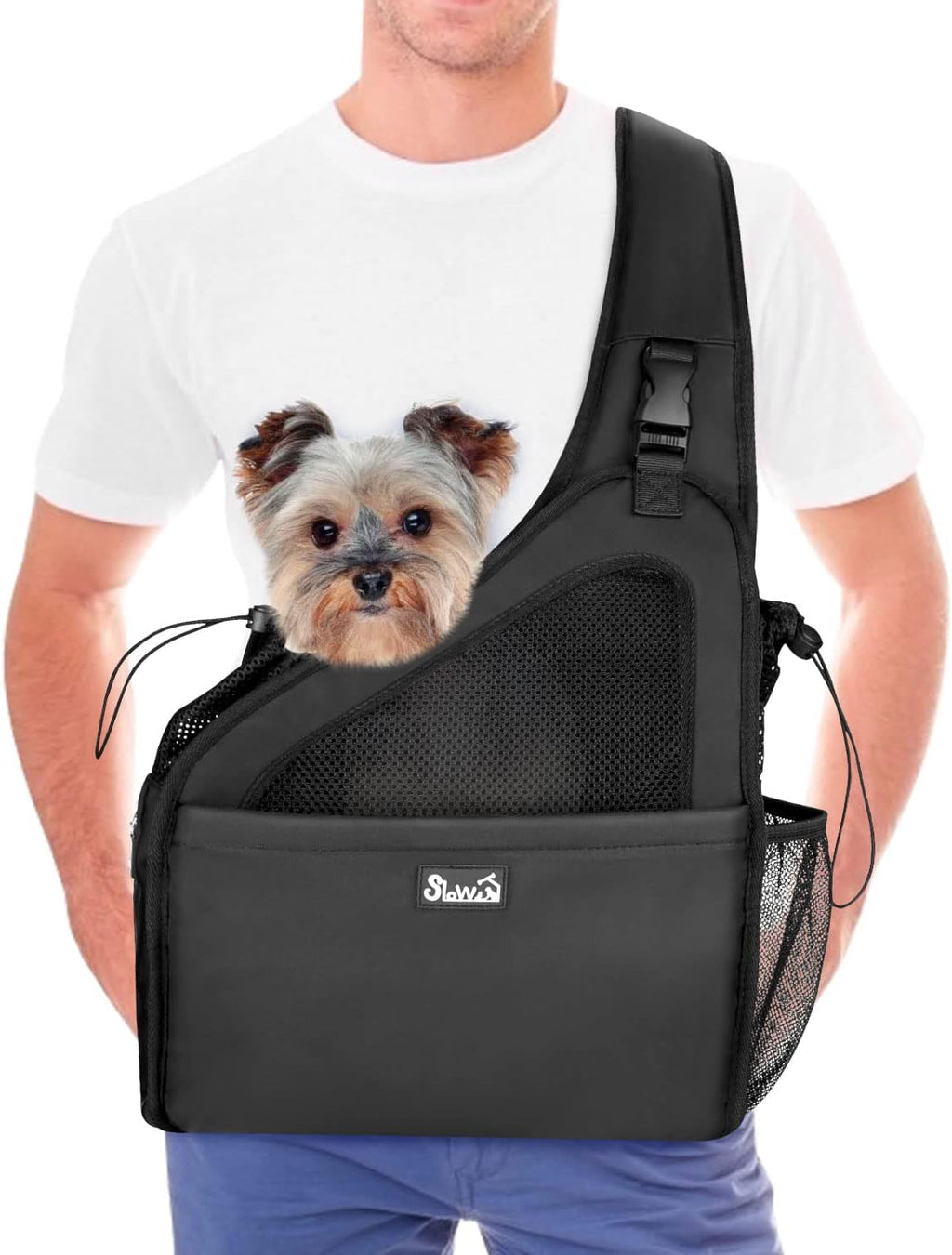 Lukovee Dog Slings for Small Dogs, Hard Bottom Support & Adjustable Soft Padded Shoudler Strap Dog Sling Carrier, Dog Purse with Button Closure & Zipper Pockets (for Pets up to 6 lbs, Black) - Image 10
