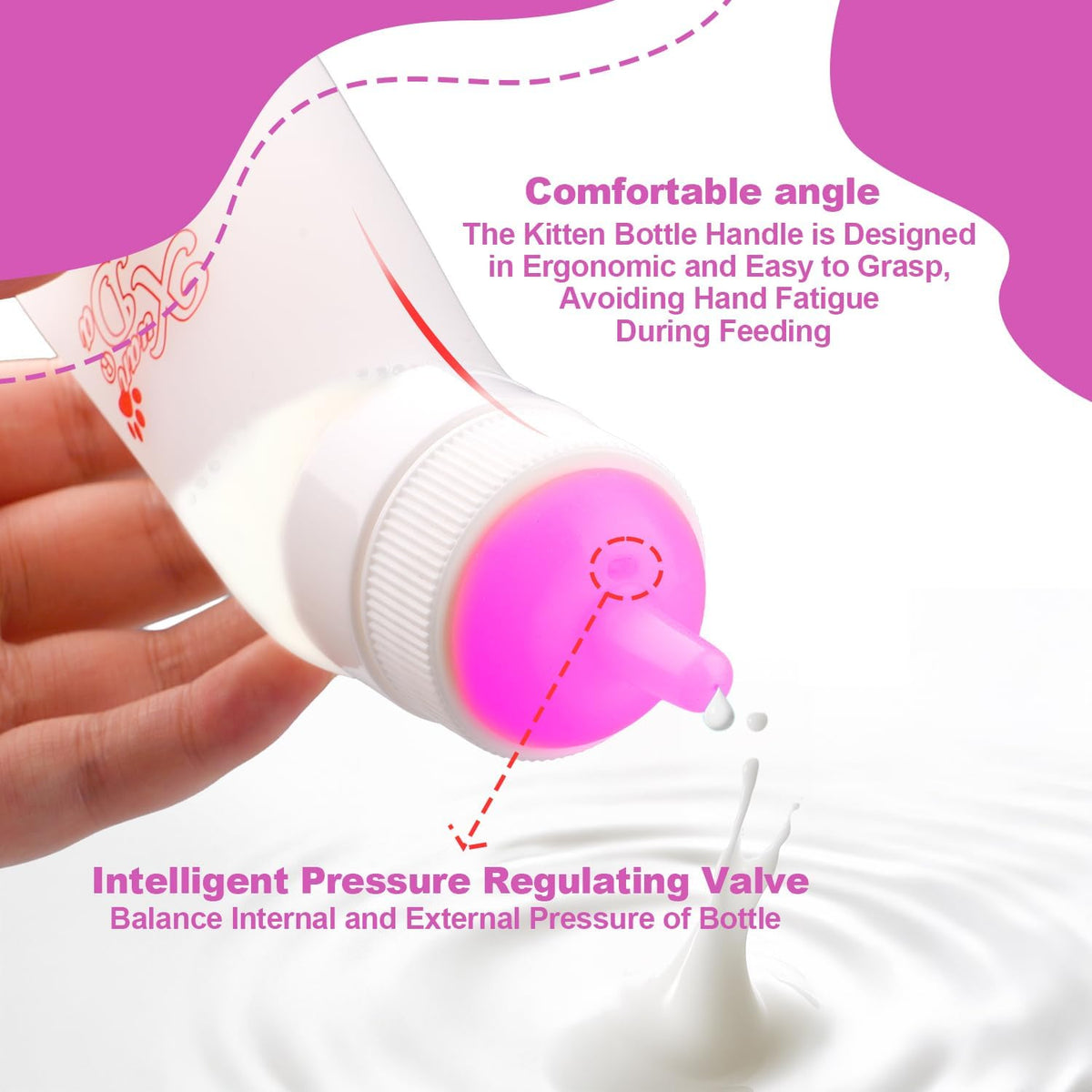 Xuanda small animal milk feeding syringe with pink silicone pacifier