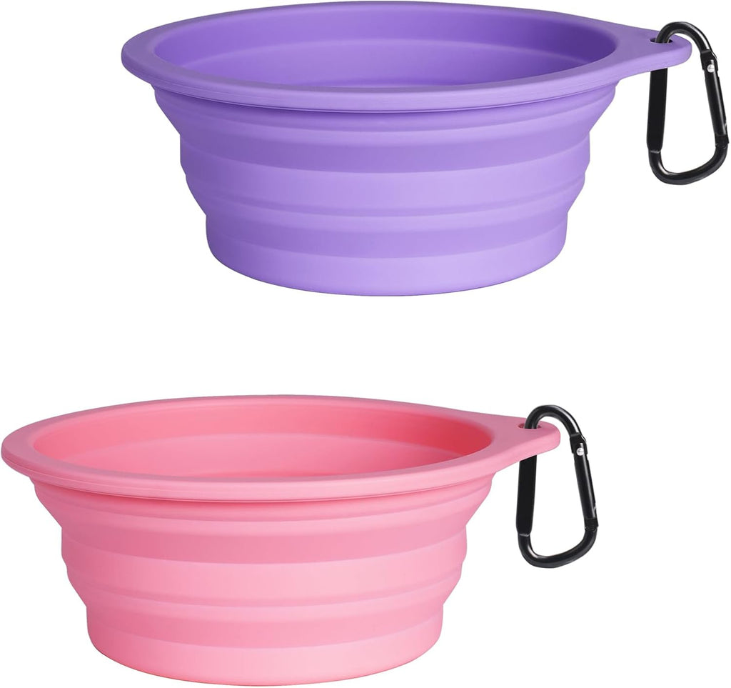 PetBonus two pack travel pet bowls fully expanded for food and water setup