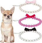 PAIDEFUL MAYJOYDIY 3 Pack Pearl Bow Dog Cat Collar front view showcasing red white and pink options