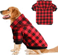 Blaoicni Plaid Dog Hoodie front view on a golden retriever