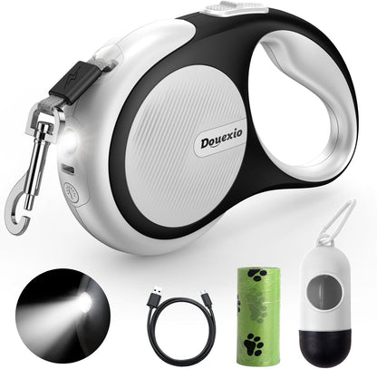 Retractable Dog Leash with LED Flashlight, Douexio Upgrade 3 in 1 Dog Leash Retractable for Small Medium Dogs Up to 66 lbs, 16ft, Anti-Slip Handle (Black-White) - Image 9