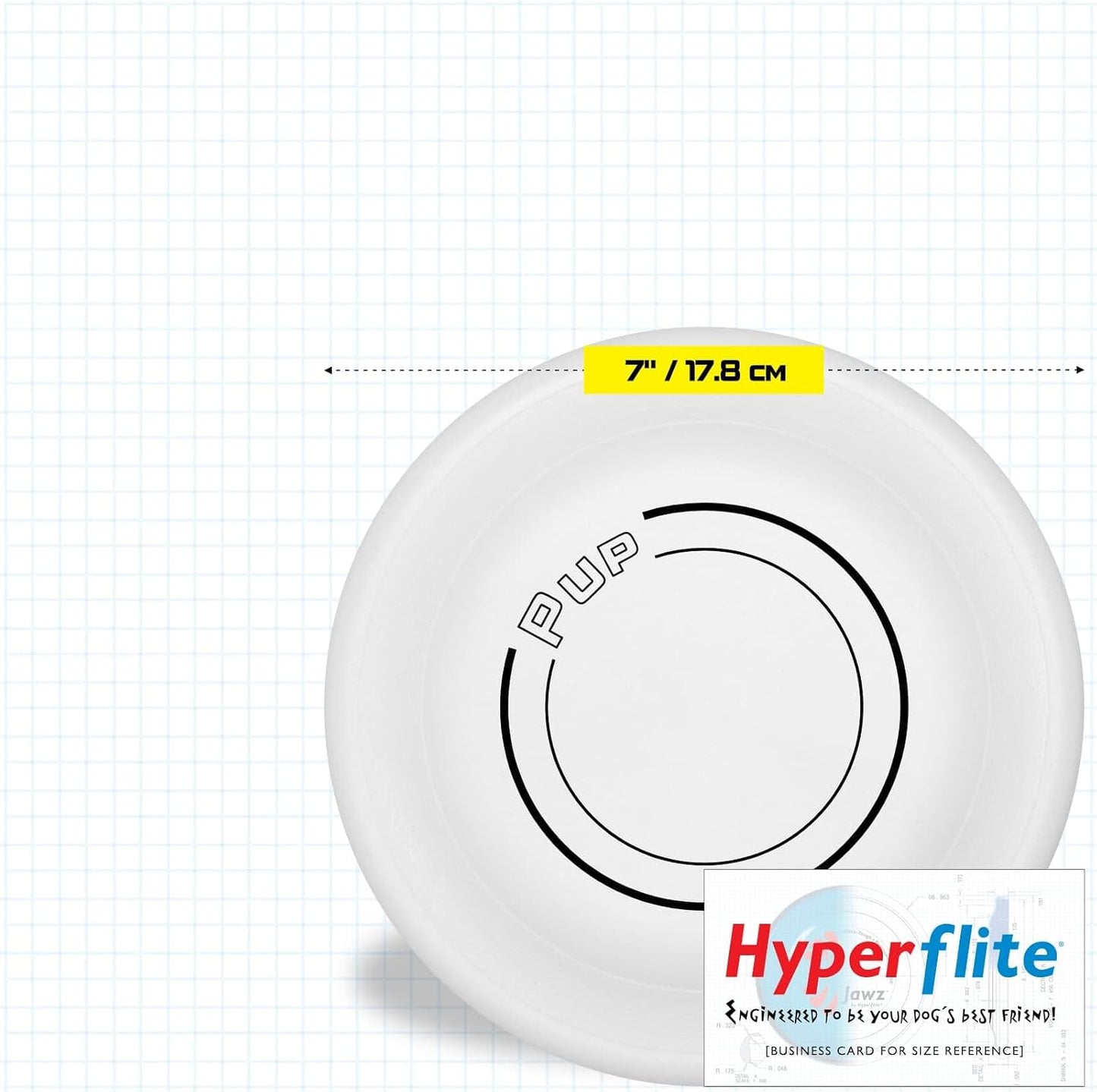 Hyperflite Pup Jawz flying disc held in hand for scale