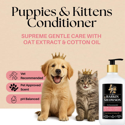 Gentle Care Conditioner by Barkin and Meowson showing pH-balanced and sulfate-free labels