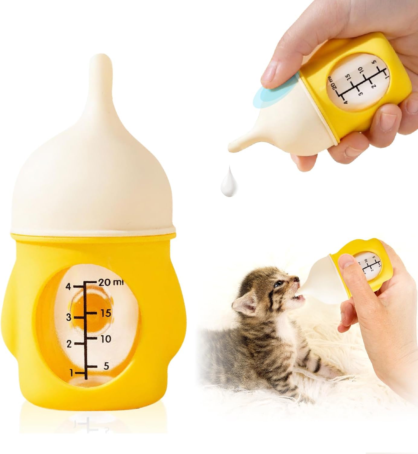 Side angle view of the slow flow kitten bottle feeding kit for small animals.