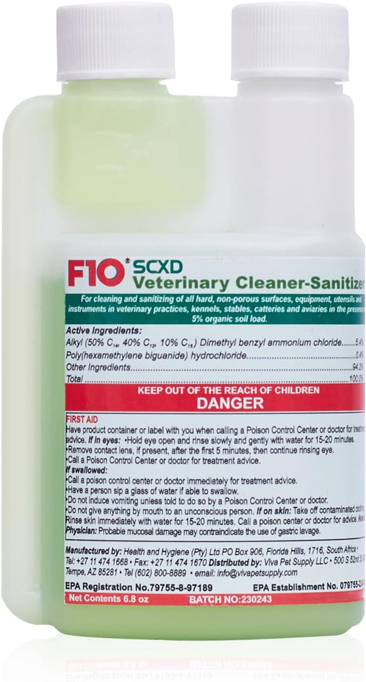 F10 SCXD Concentrated All Purpose Disinfectant Cleaner front view bottle for veterinary cage hygiene.