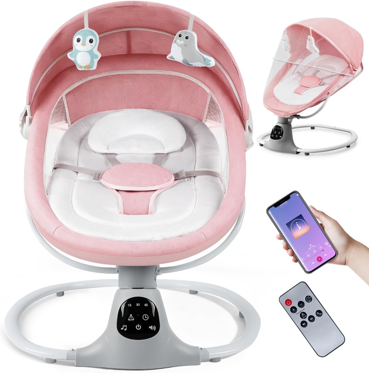 MelloBubbz Electric Baby Swing pink front view