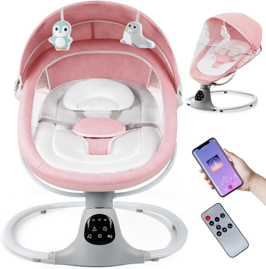 MelloBubbz Electric Baby Swing pink front view