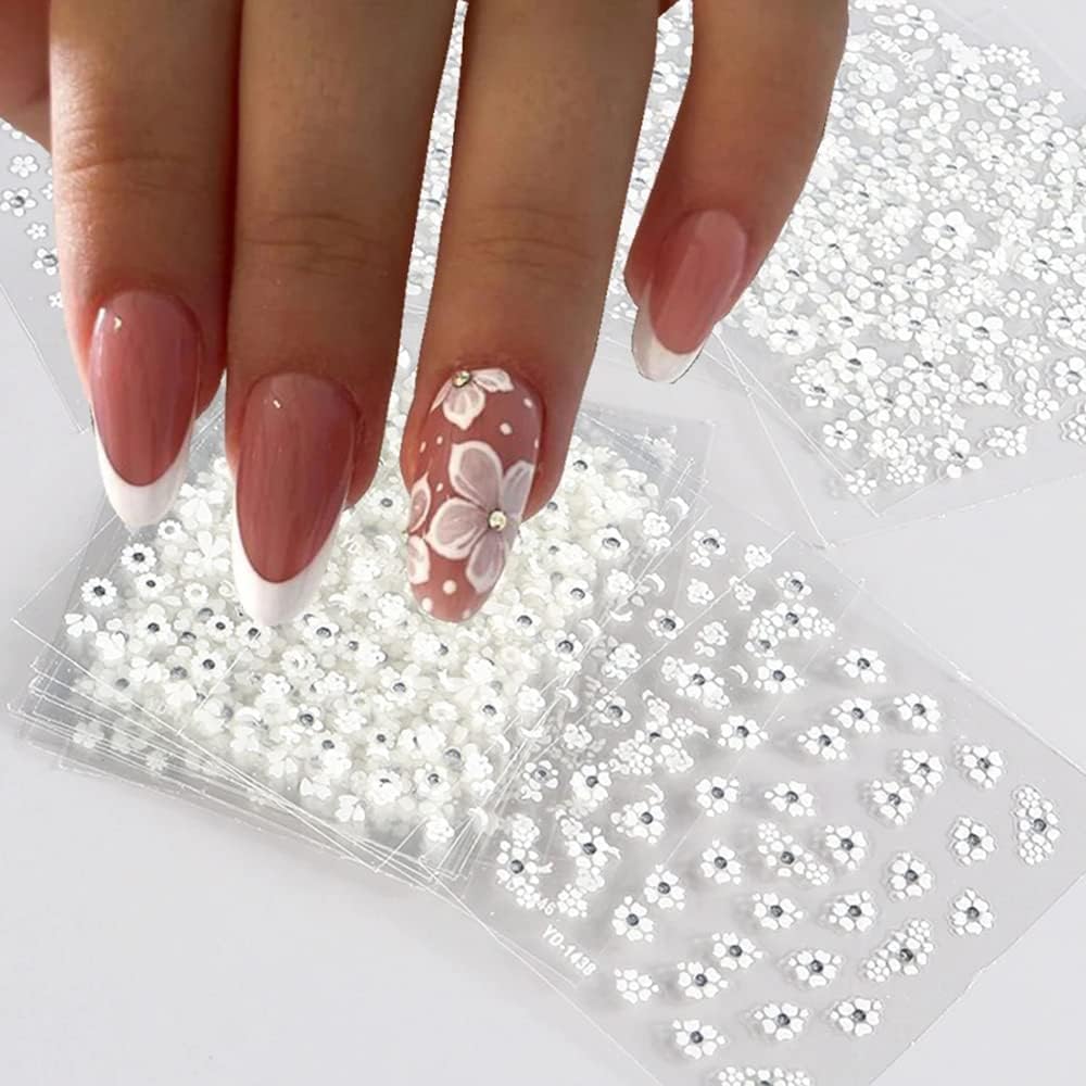 Ekinsu 3D white flower nail art stickers set front view