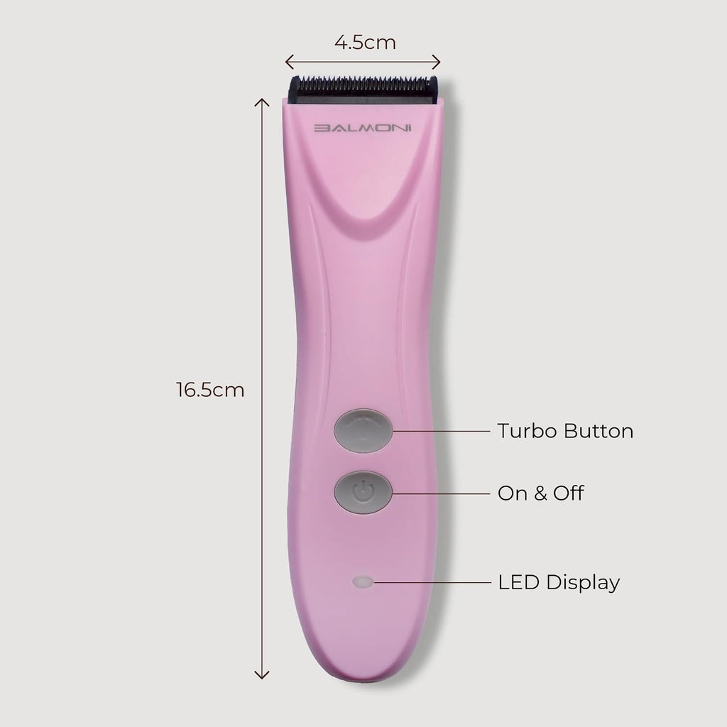 Side view of the professional Balmoni low noise electric trimmer for sensitive pet grooming.