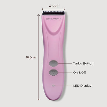 Side view of the professional Balmoni low noise electric trimmer for sensitive pet grooming.