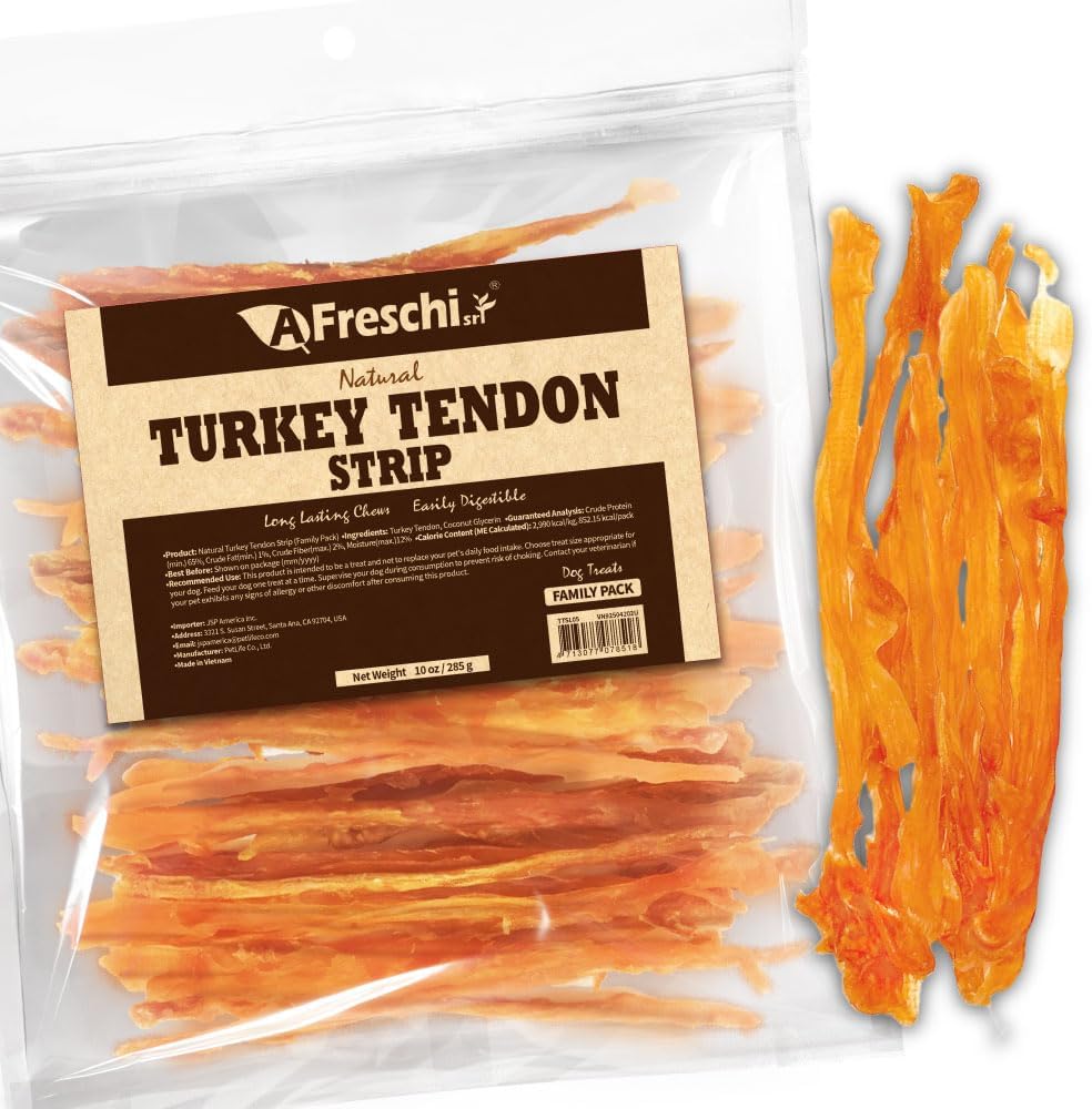 A Freschi srl Turkey Tendons for Dogs, USA-Sourced Human Grade, Rawhide-Free Long-Lasting Puppy Chews, All Natural Hypoallergenic Dog Treats for Small Breeds, Strips, 3oz Pack - Image 12