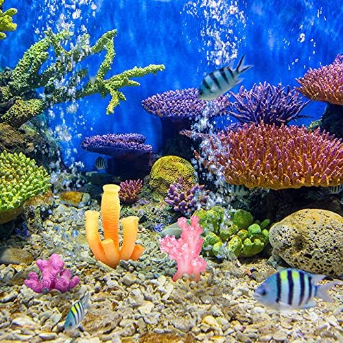 Complete twelve piece collection of Mimorou artificial aquarium coral decorations on a white background