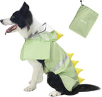 MAMORE green dinosaur dog raincoat front view on a large breed pet