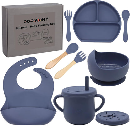Dormlony silicone baby feeding set navy blue front view