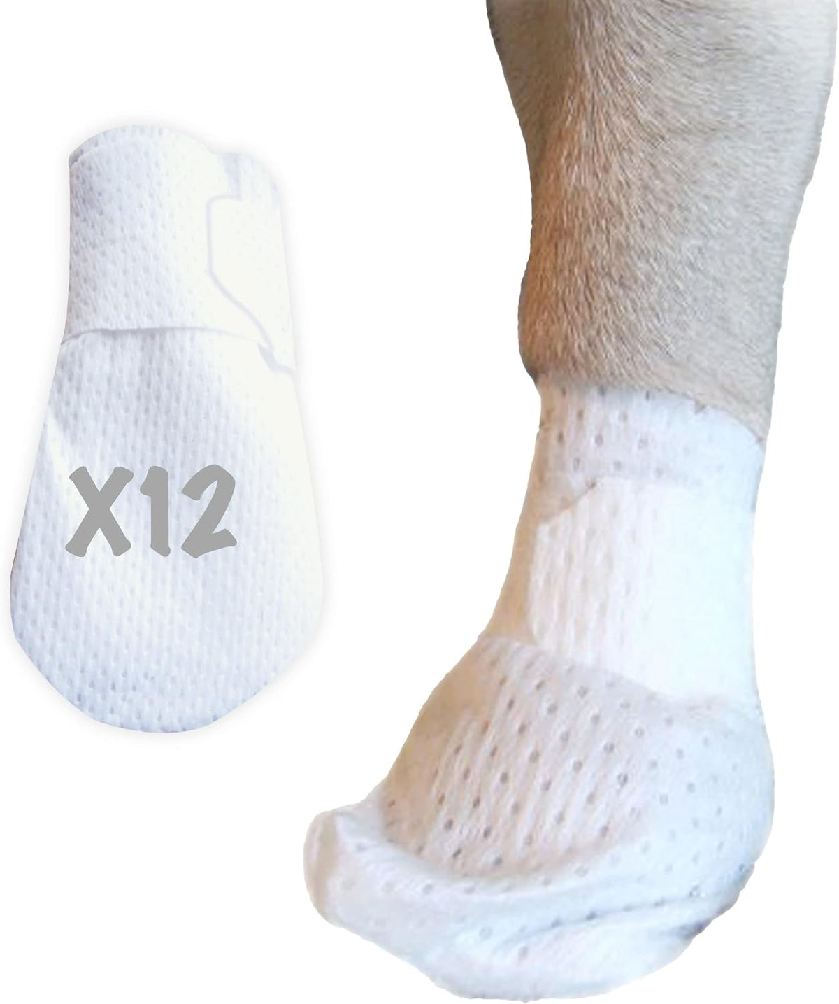 Diagram showing how to apply PawFlex medical booties