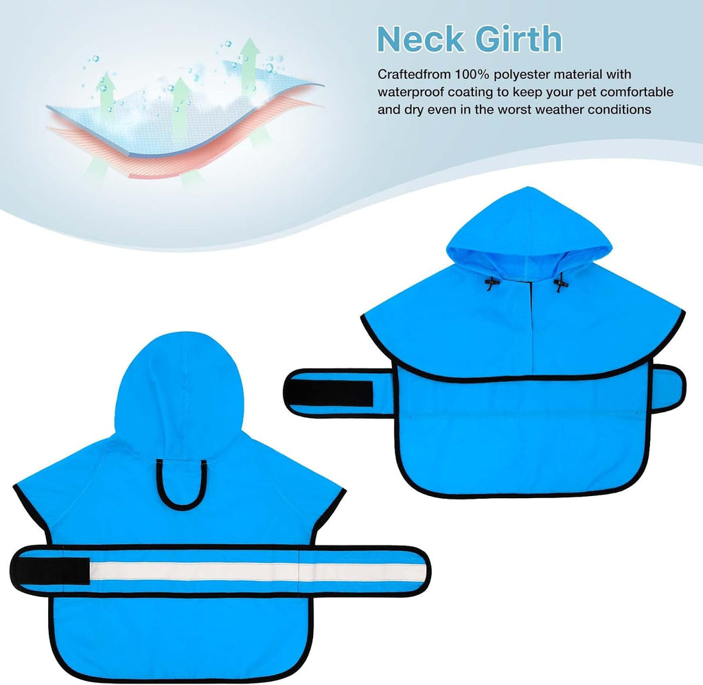 Adjustable pet poncho slicker with safety reflective strip on abdomen