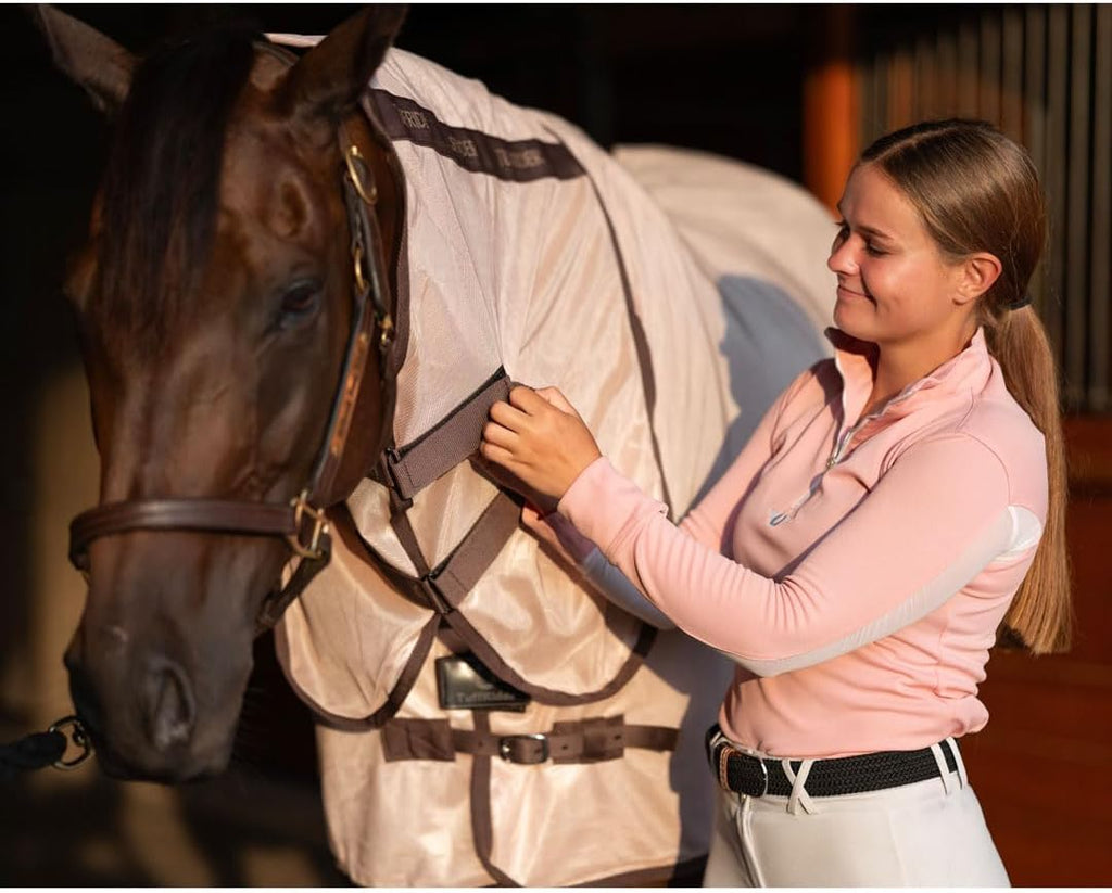Close up of breathable polyester mesh fabric for horses