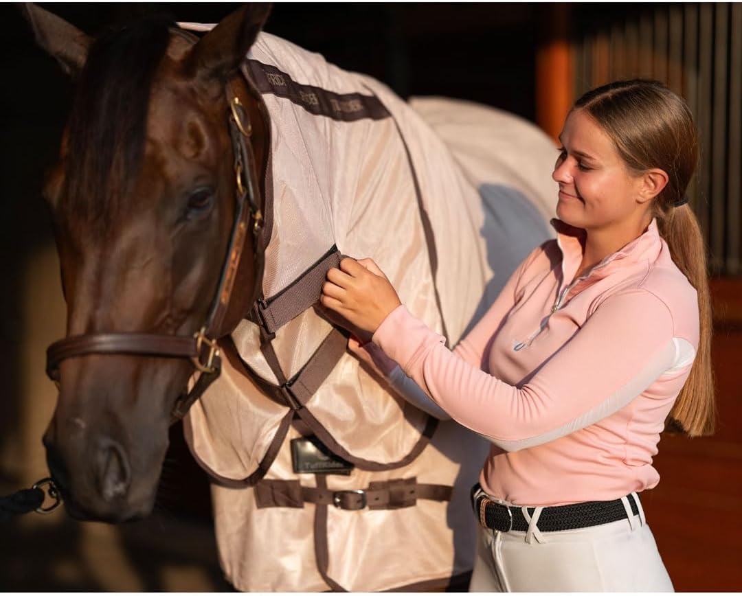 Close up of breathable polyester mesh fabric for horses