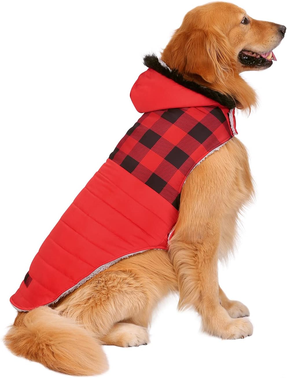 HDE Dog Puffer Jacket Fleece Lined Warm Dog Parka Winter Coat with Harness Hole Navy Retro Stripe - XXL - Image 11