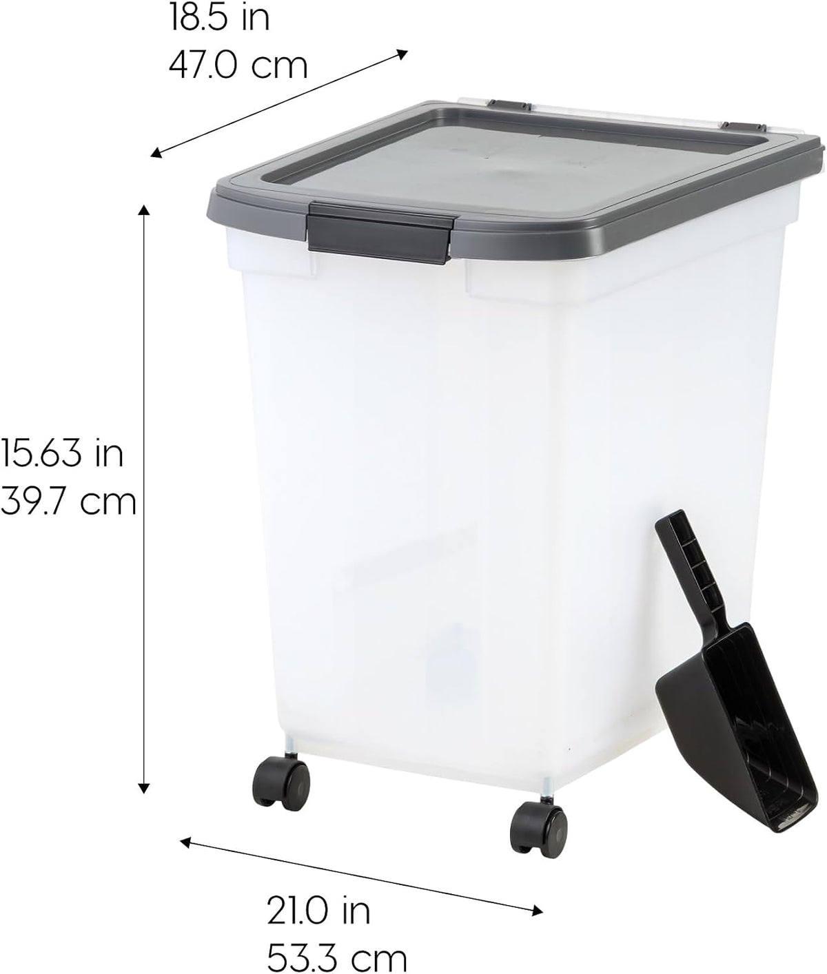 Iris USA dog food bin with wheels and scoop