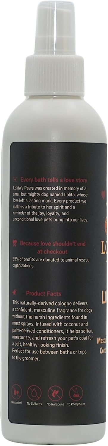 Lolita's Paws masculine coat conditioning spray back label directions