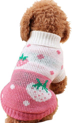 CHBORCHICEN pet dog sweater front view featuring pink strawberry and heart knitwear pattern.