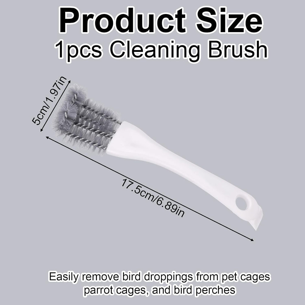 Ergonomic long handle bird cage scraper tool being used on wire parrot enclosure