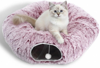 AUOON Cat Tunnel Bed for Indoor Cats - Large Cat Donut Tunnel with Hanging Ball Toy, Collapsible 2-in-1 Multifunctional Interactive Cat Toy for Kitten, Puppy, Rabbit, Ferret (Light Grey) - Image 14