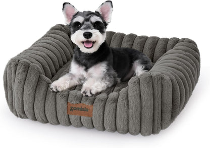 Small dog resting comfortably on Zomisia rectangular bed