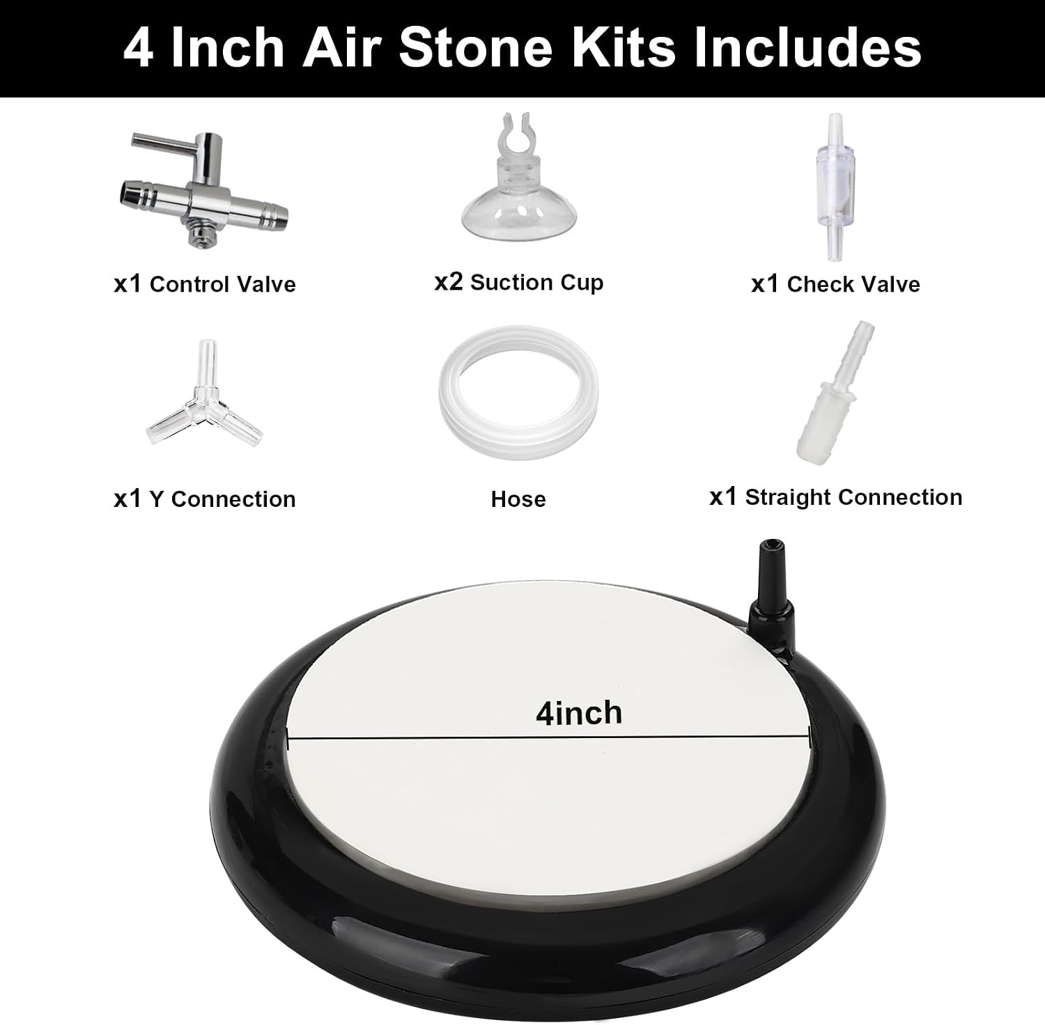 Four inch silent aquarium air disk with control valve accessories
