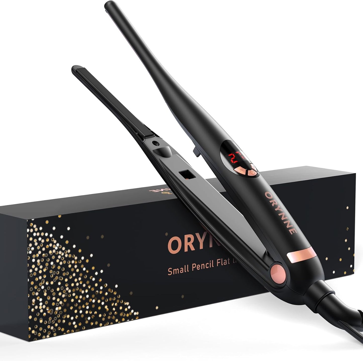 Orynne 3/10 inch pencil flat iron front view for short hair
